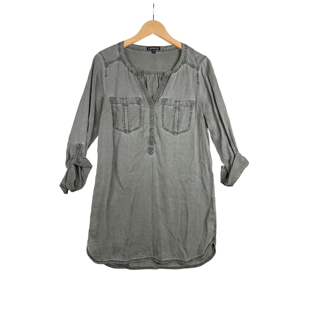 Express Distressed Shirt Dress size Medium Olive Green